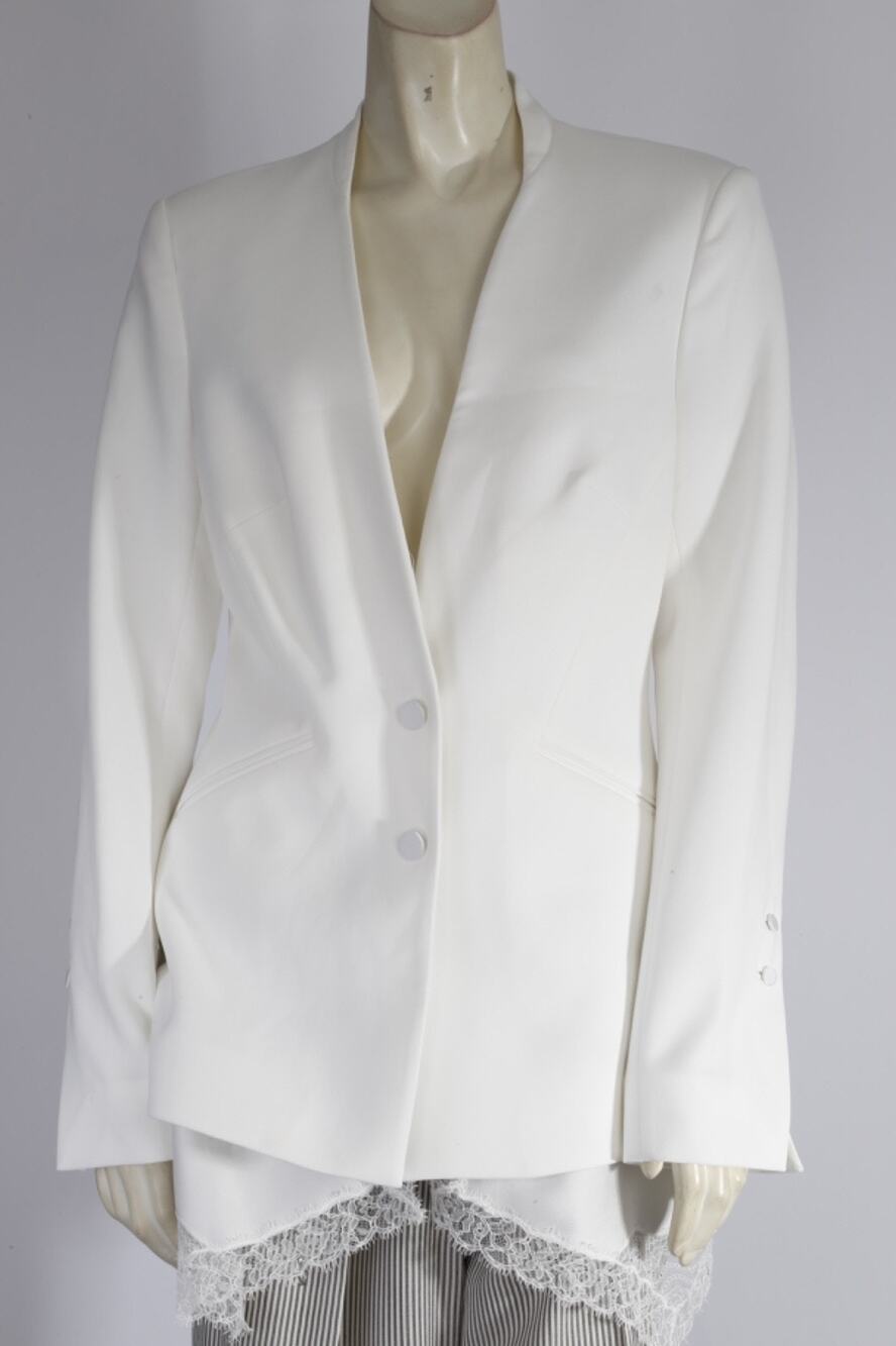 Jonathan Simkhai Allie White Crepe Basque Blazer Removable Lace Trim Jacket 6